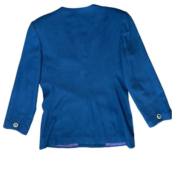 Vintage Oleg Cassini One Button Wool Blazer Nautical Navy Gold Button Size 12 - Picture 2 of 7